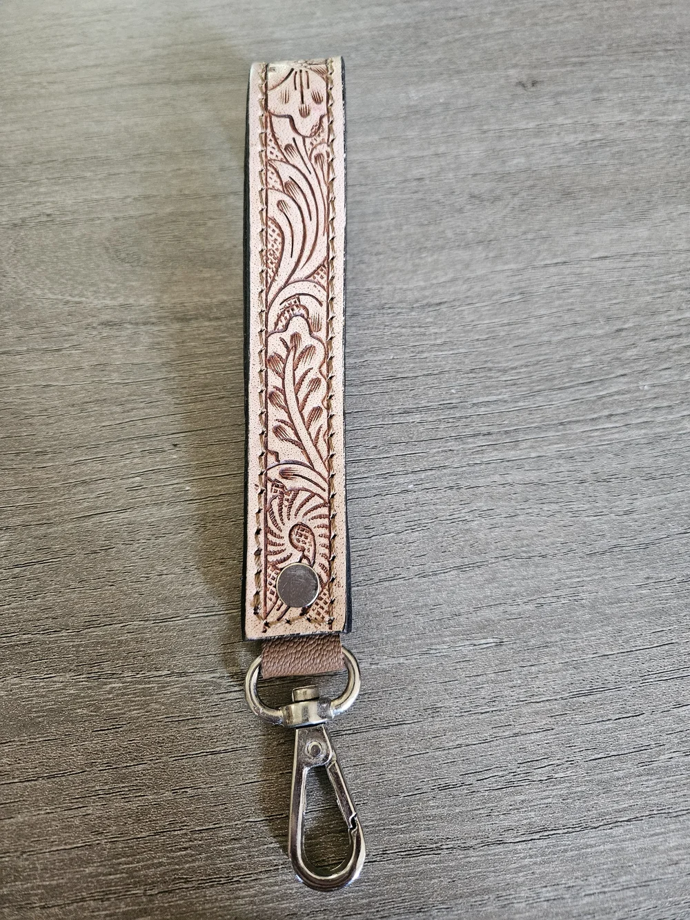 Leather Tooled Key Fob Wristlet - Tan-NWOT
